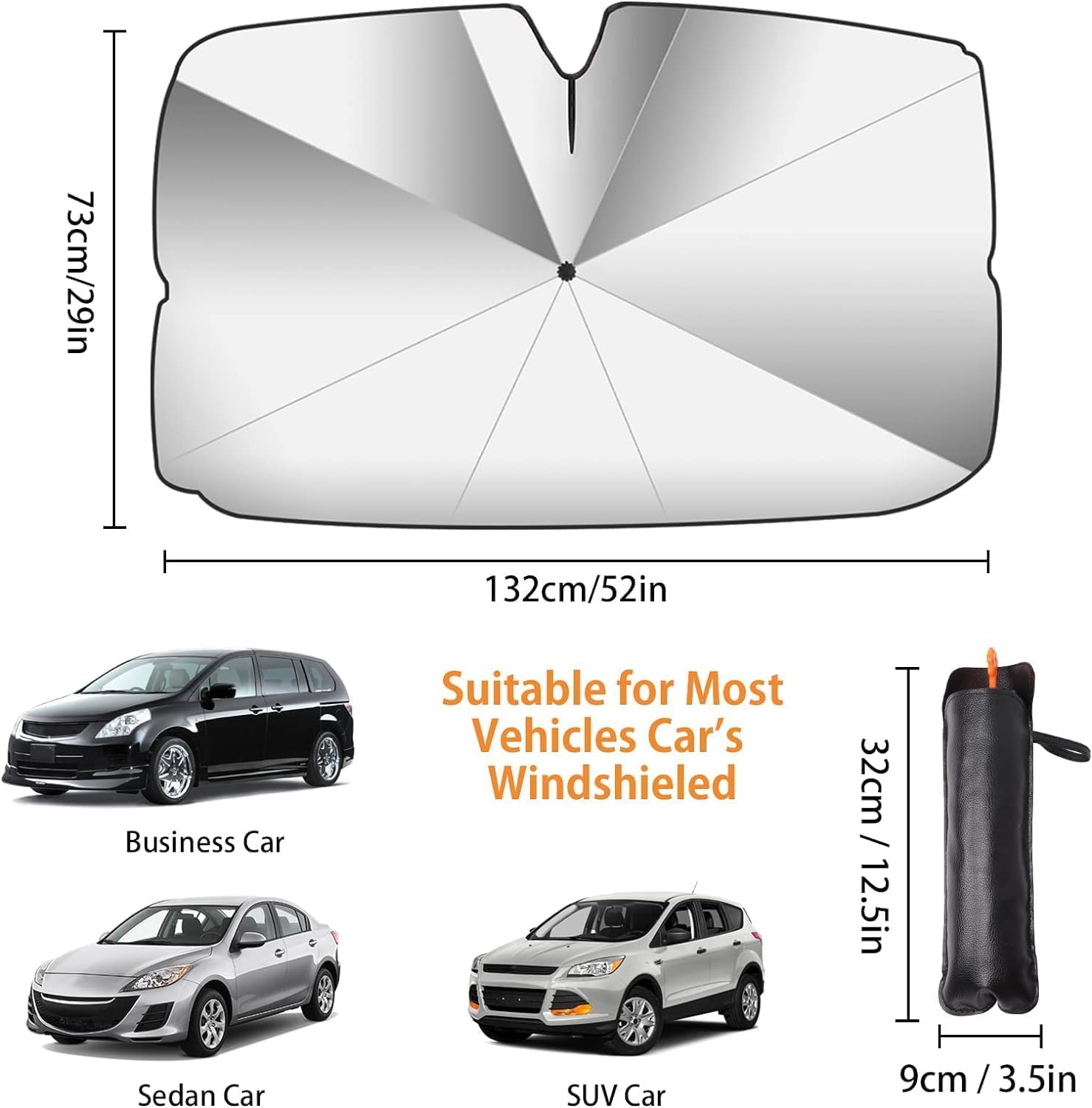 SQUADO - Ombrello Parasole Auto, Pieghevole, Protegge il Cruscotto, Copriparabrezza Schermo Raggi UV, Anti Caldo, Universale per Tutti i Tipi di Auto