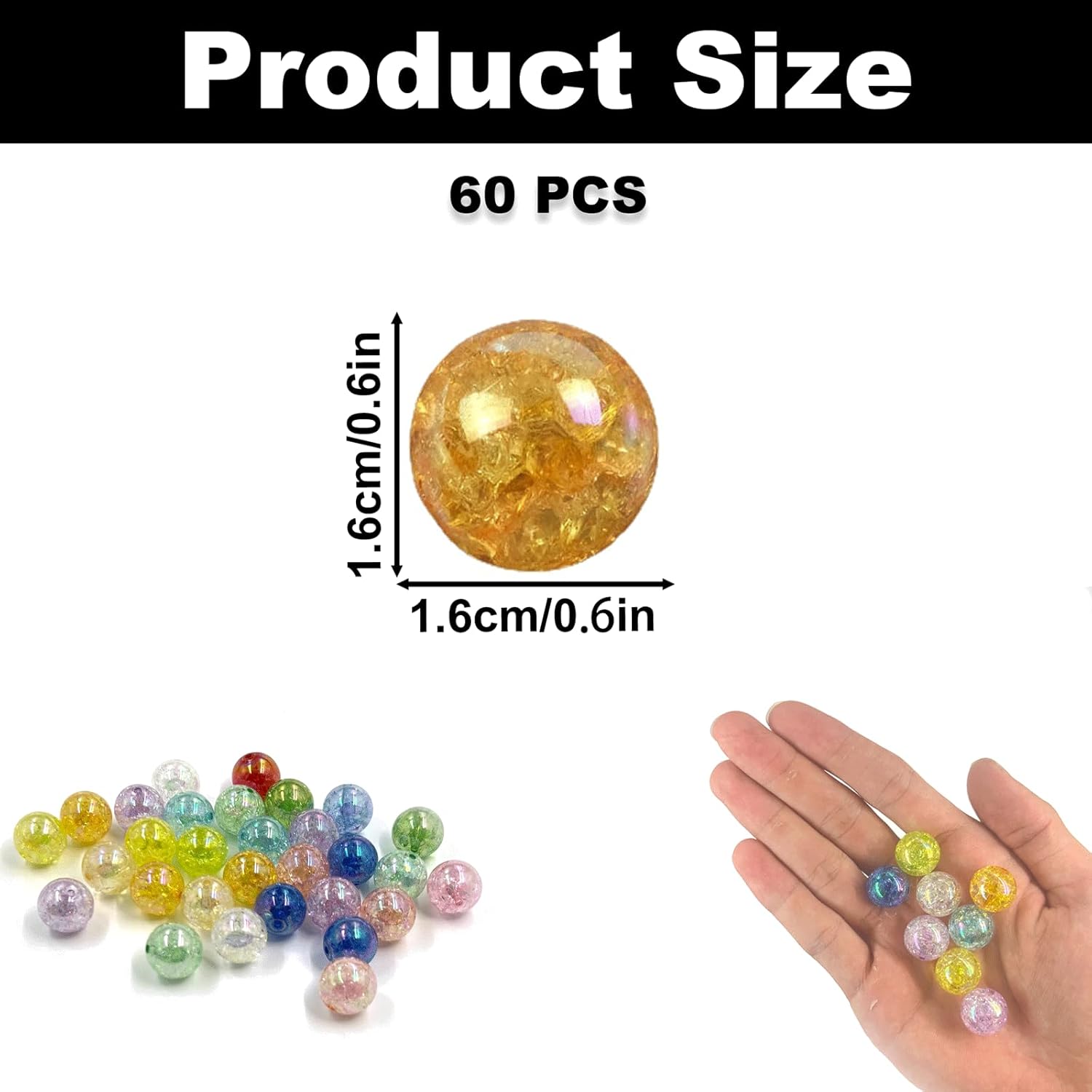 60PCS Crackle Round Acrylic Beads, Bubblegum Bead for Bracelets, Transparent Plating Color Beads for Necklace, 16mm Chunky Acrylic Bead for Jewelry Making DIY Handicrafts Decoration Accessories - Image 2