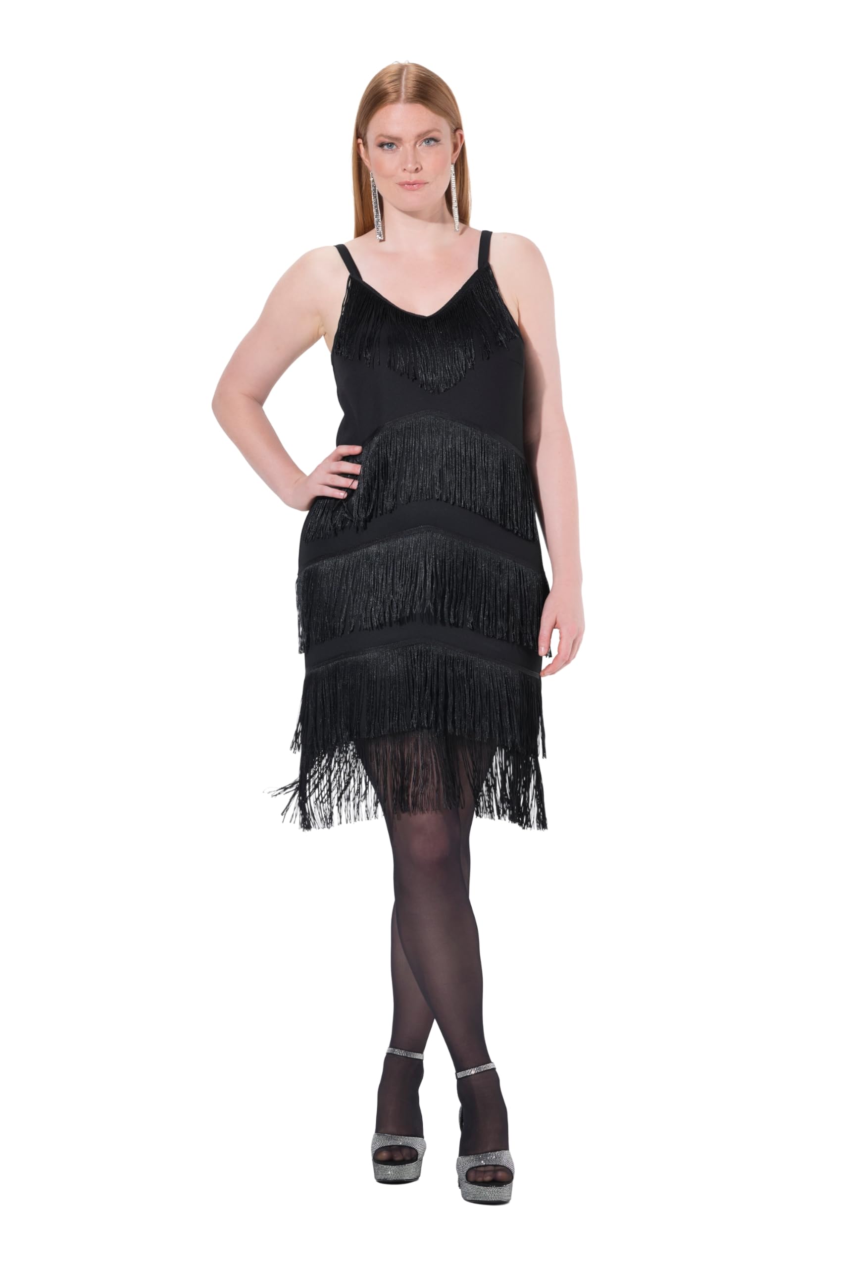 Ulla Popken Damen große Größen Übergrößen Plus Size Fransenkleid, ärmellos 845152