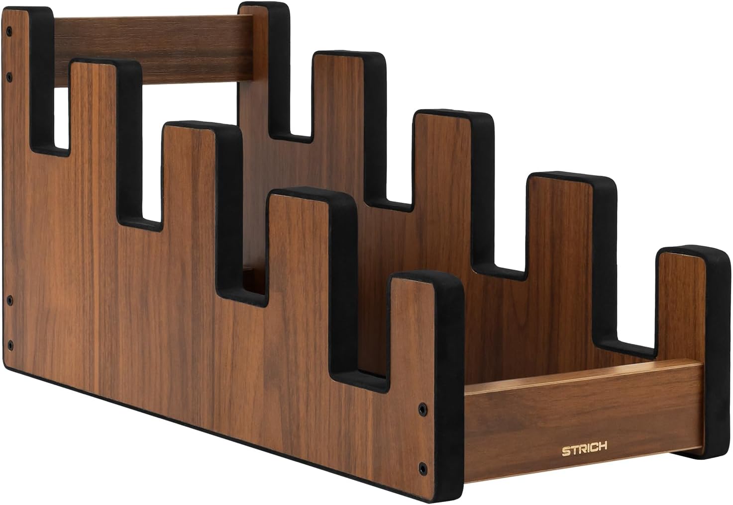 STRICH Wooden Guitar Stand for Multiple Guitars, 4-Holder, Front Display Space-Saving Floor Guitar Rack for Home, Studio, Stage, Walnut Color, L-4EW (For 4 Electric/Bass)