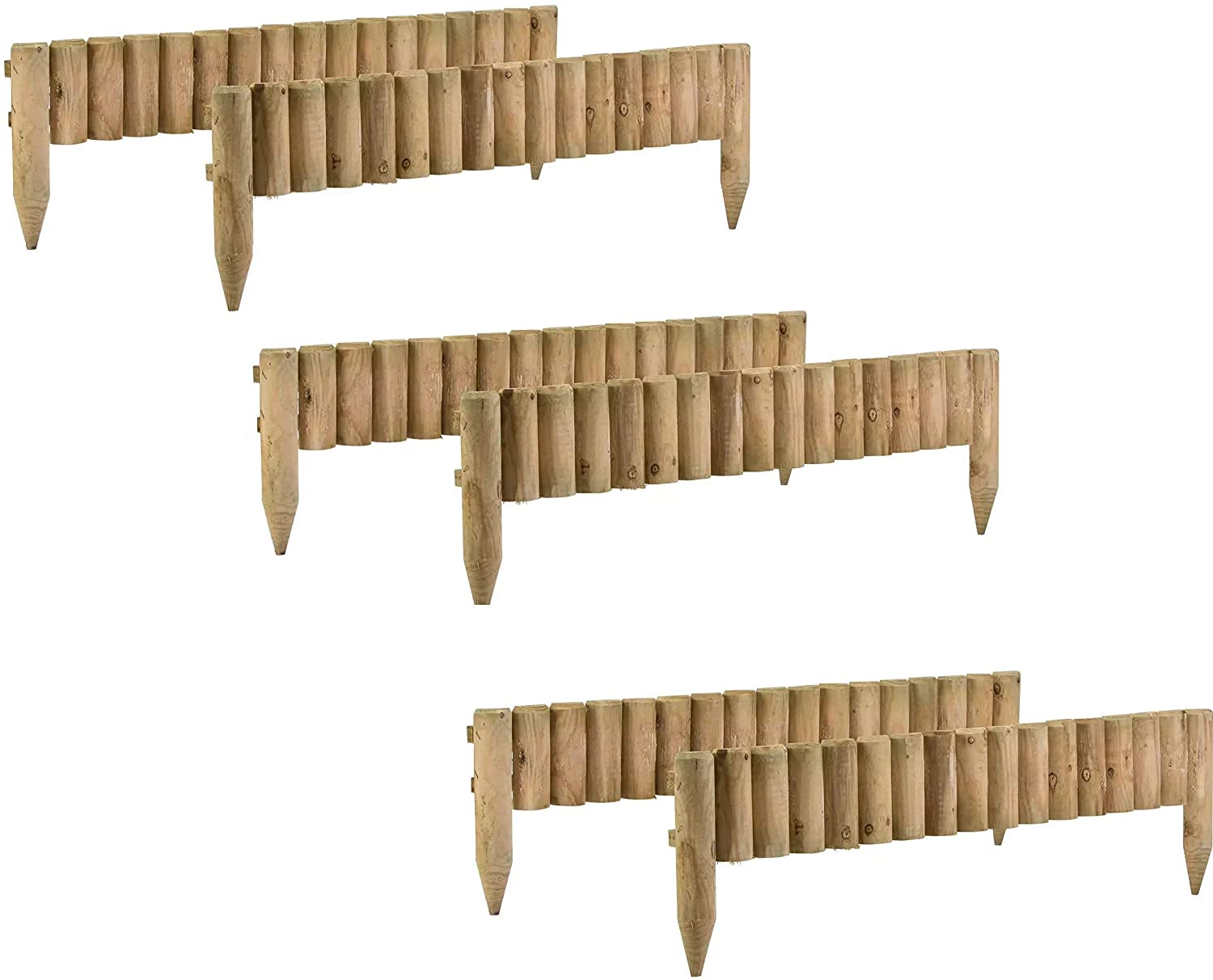 NewUnique (Pack of 6) 1M Log Wooden Fixed Picket Log Border Fence Garden Outdoor Lawn Edging Wooden Edging Fence for Flower Beds Lawns Paths Patio Garden flowerbed Pathway Planters Sectioning-1M