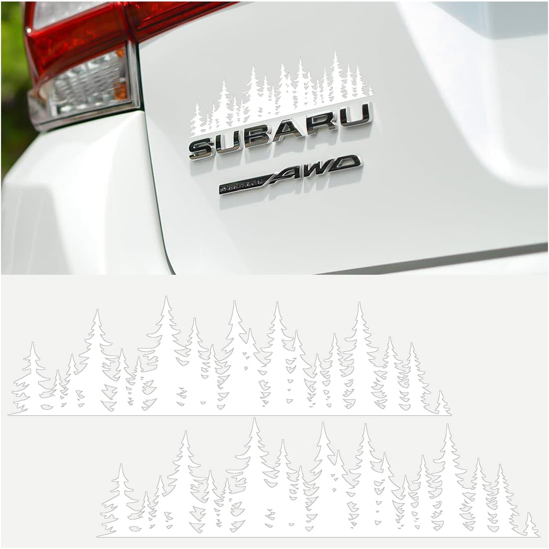 Blilo 2PCS 7 Inch Snow Mountain Tree Tailgate Decals, Style 2, White