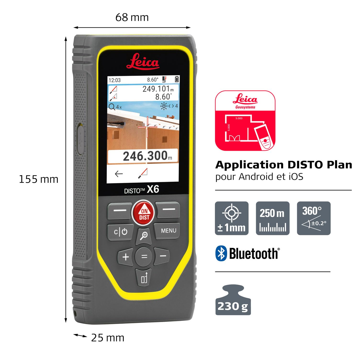 Leica DISTO X6-P2P Pack – kit télémètre Laser Ultime avec l'encodeur Leica DST 360-X, Le trépied TRI 120 et la Plaque de Mire GZM 3 en Coffret (Utilisation en intérieur et extérieur)