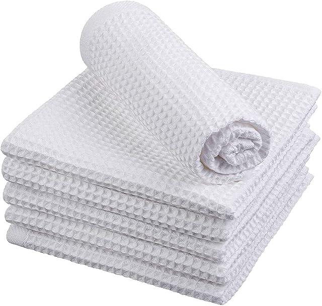 Linen Home Extra Large Tea Towel Pack of 6 Waffle Towels Set 50 X 70CM Cotton Bar Teatowels Sets Kitchen Waffle weave Glass Cleaning Dish Cloths Catering Linen (White, Pack of 6)
