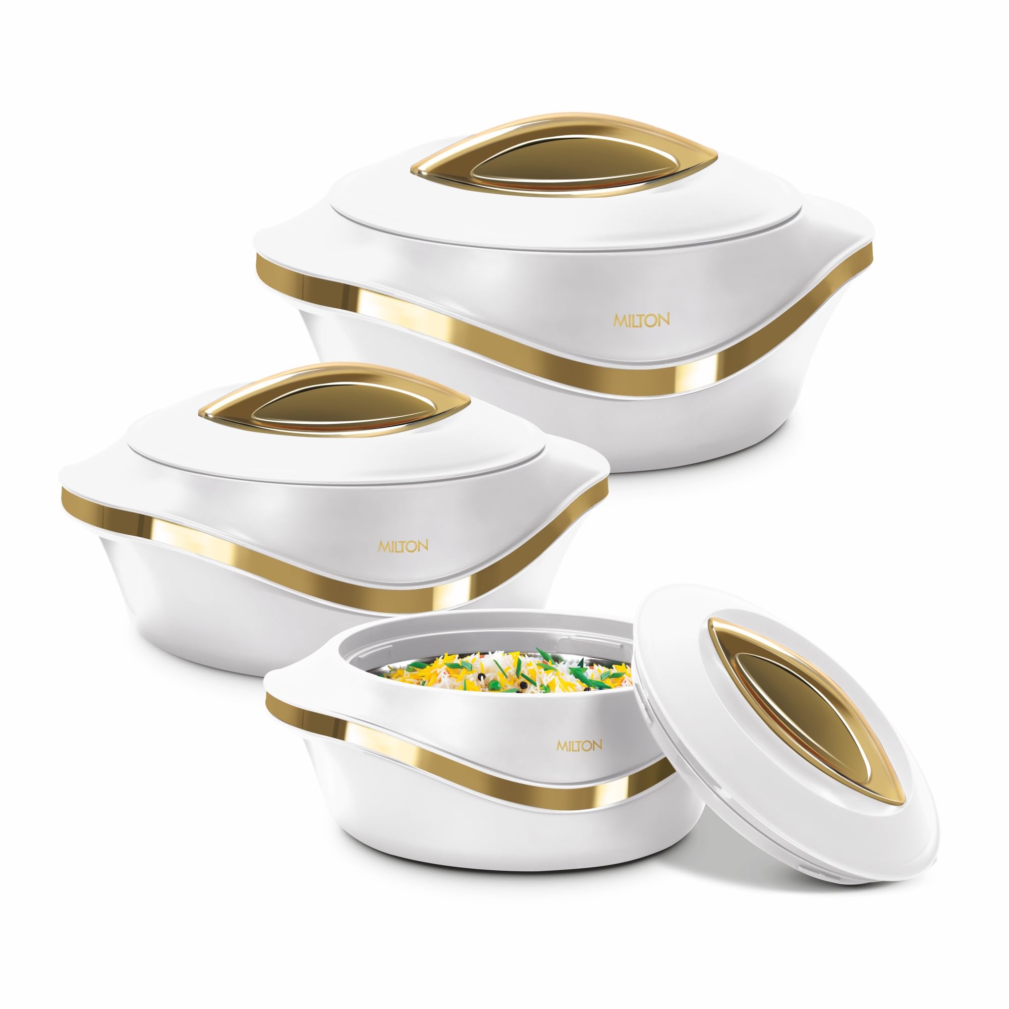 MILTON Lot de 3 cocottes isothermes avec couvercle 2,1/1,5/1 pinte – Bol de service thermique pour soupe/salade – Récipient à aliments chauds en acier inoxydable – Meilleur cadeau pour les mamans