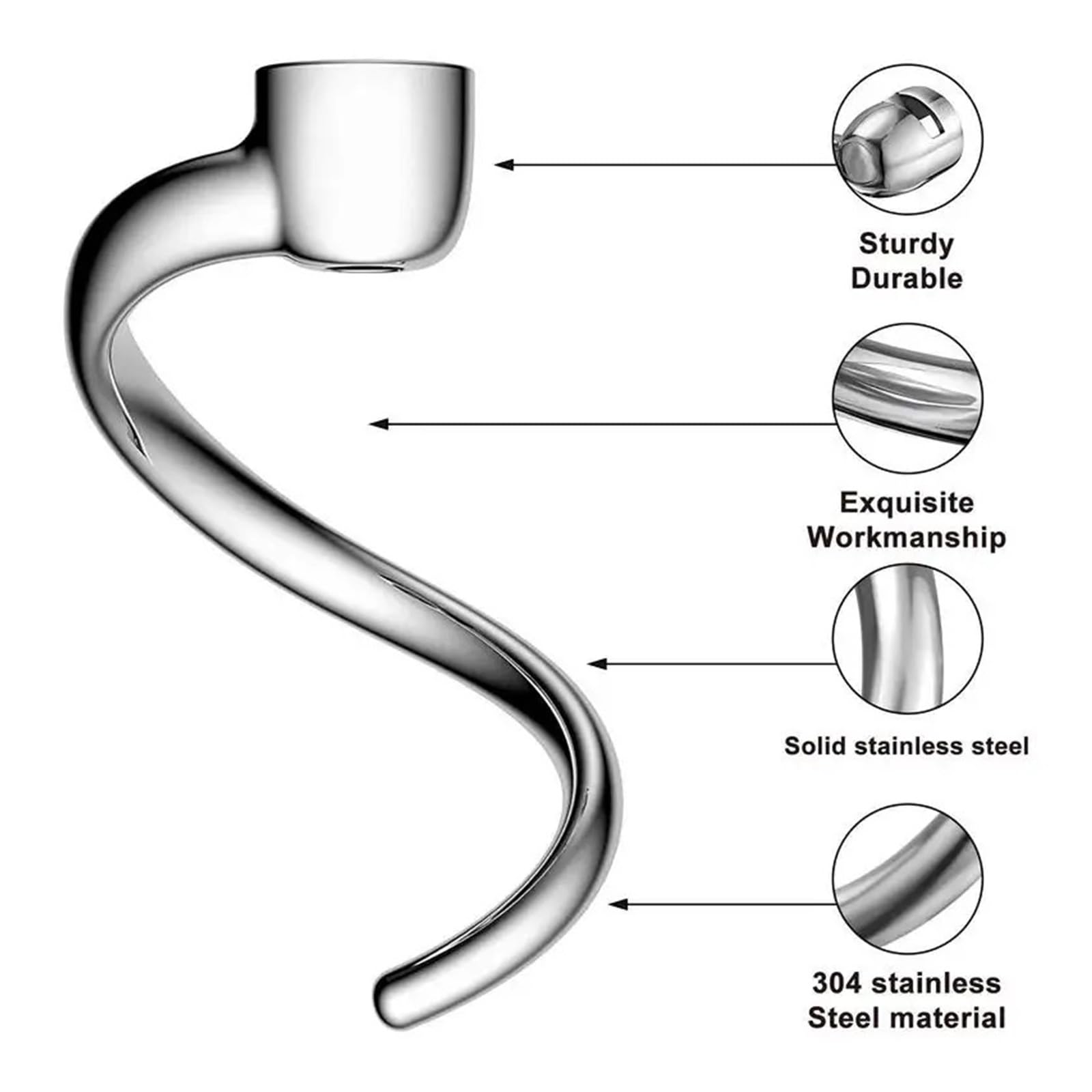 1 pz, Compatibile for Utensili da Cucina 4,5-5 Quart Testa inclinabile Mixer in Acciaio Inossidabile Gancio for impastare Parti di Ricambio Ganci for Pane
