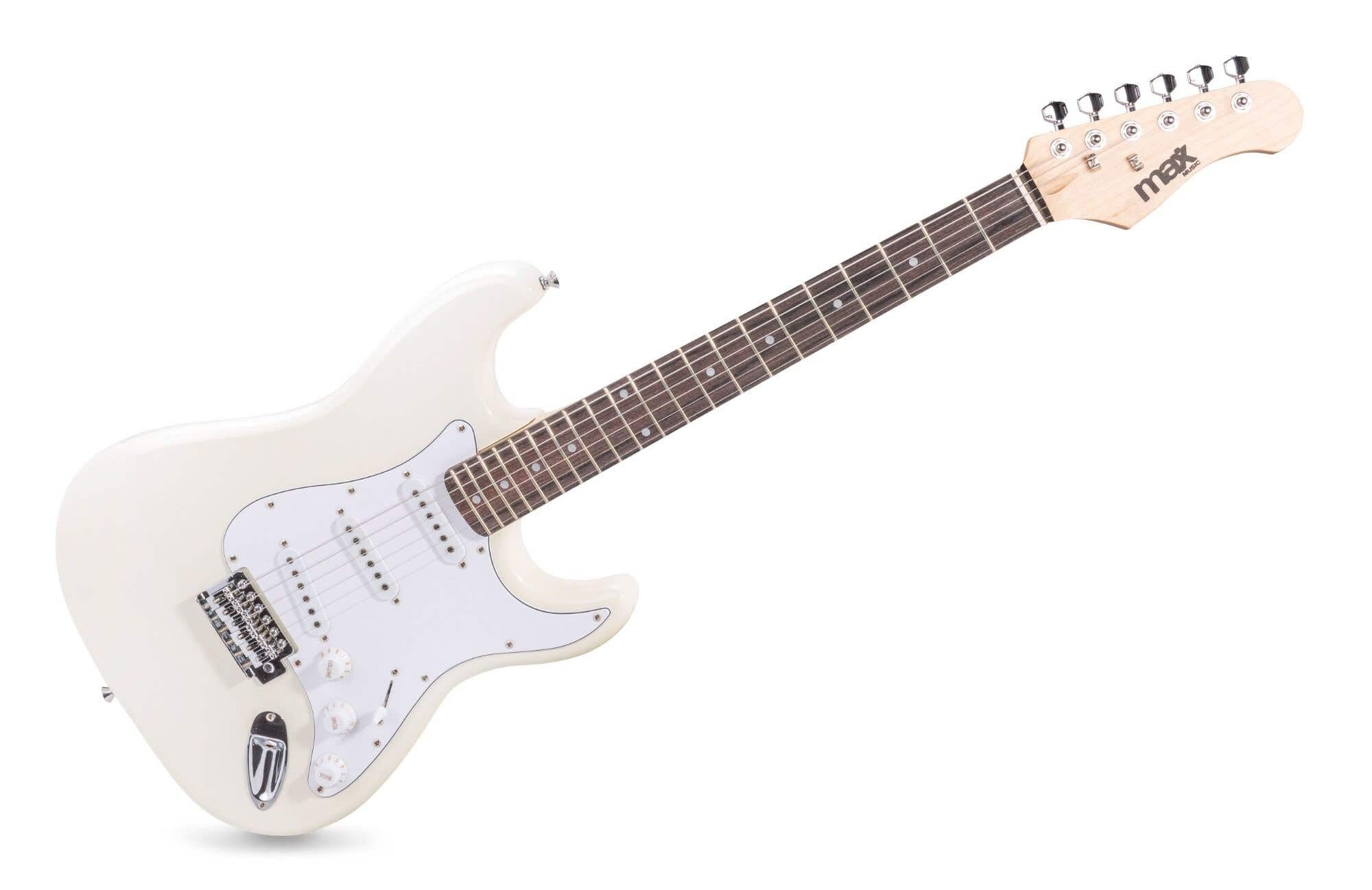 MAX GigKit Set de Guitare Électrique avec Support de Guitare - Blanc, Idéal pour Débuter la Guitare