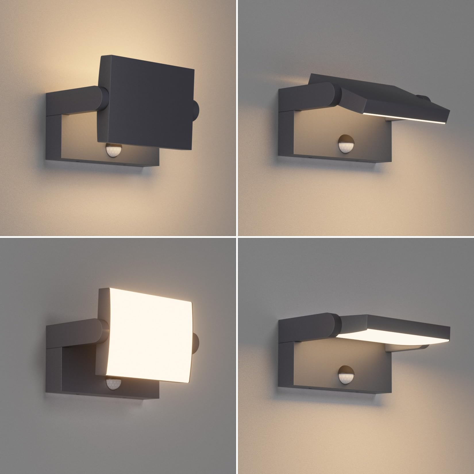 Klighten 2 Stück 24W Außenwandleuchte Außenlampe mit Bewegungsmelder IP65 Wandleuchte Außen Innen Wandlampe mit Schwenkbar LED Panel, Aussenleuchte für Terrasse Eingang, Anthrazit, Warmweiß 3000K