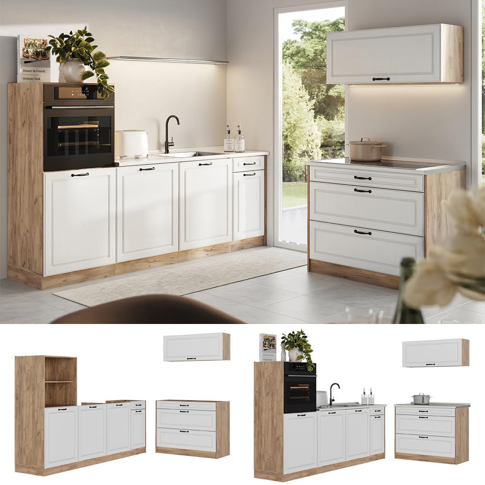 Vicco Aneks kuchenny "R-Line", Biały rustykalny/Dąb goldkraft 220 cm