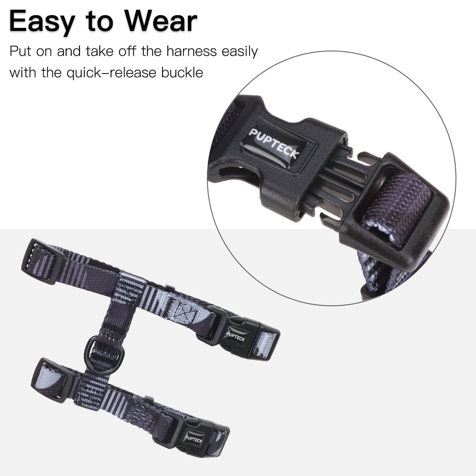 PUPTECK Adjustable Cat Harness and Lead Set Escape Proof Kitten Strap Collar for Walking Travel Printed Dark Grey, S - Image 3