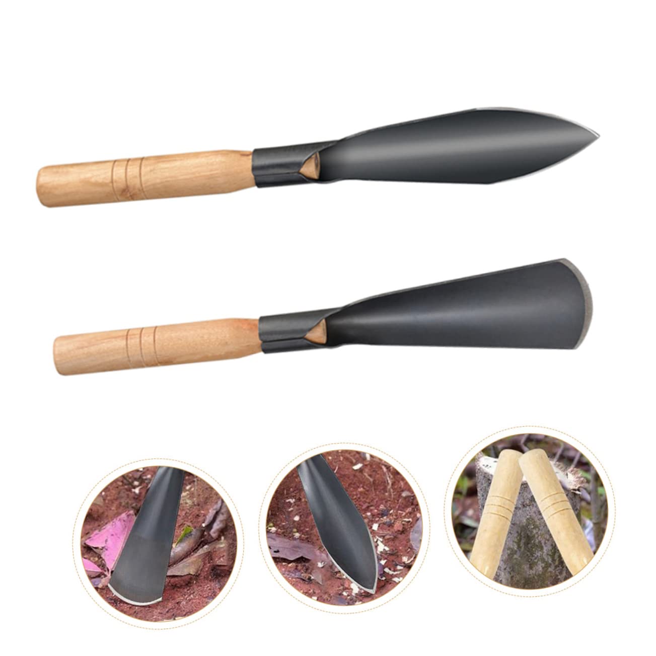 CIYODO 2-Piece Set Garden Trowel Wooden Handle Spade Tools Transplanting Shovel for Gardening