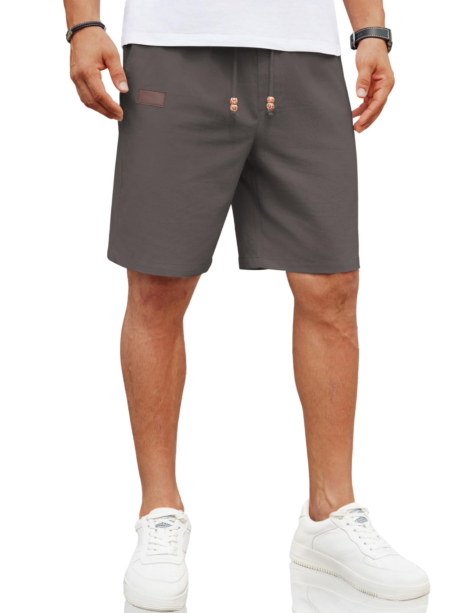 COOFANDY Herren Leinen Shorts Kurze Leinenhosen mit Gummizug Freizeithose Leichte Sommerhose mit Taschen