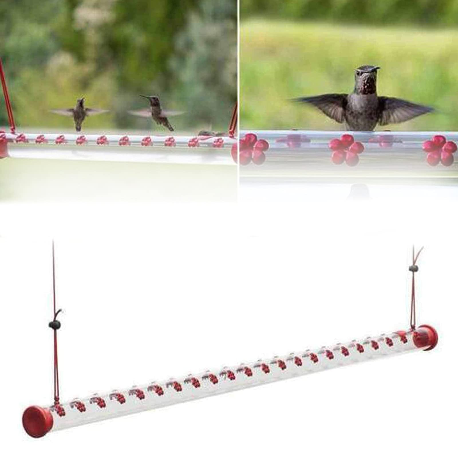 Mangeoire pour colibris suspendue rouge en polycarbonate 40cm avec 22 fleurs