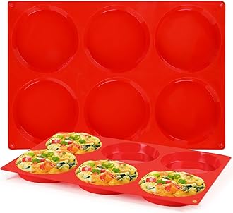 CAKETIME Jumbo Muffin Top Pan, Silicone Egg Molds for Breakfast Sandwiches 4 Inch Large Baking Pan for Oven English muffins, Whoopie Pies, Corn Bread, Tarts 2 Pack Red