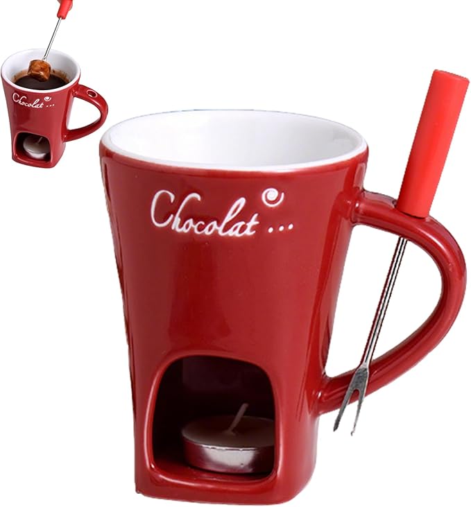 Chocolate Fondue Mug, Chocolate Fondue Mugs Contain Fondue Bliss Cup & Forks, Sweet Fondue Cup, Ceramic Sweet Fondue Mug,Heat Resistant Ceramic Chocolate Fondue With Fork