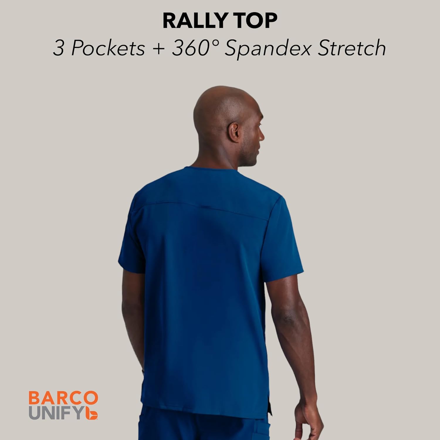 BARCO Unify Rally Scrub Top for Men – 3-Pocket V-Neck Shirt with 360 Spandex Stretch & Soil Release Fabric
