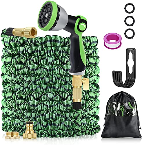 Running Rulls Gartenschlauch Flexibel,Flexischlauch Wasserschlauch Erweiterbar Gardena Schlauch-10Funktions-Handbrause,mit 1/2Zoll&3/4Zoll Brause Adapter zum Gartenarbeit,Autowäsche,Haus Spülen (25ft) Cover