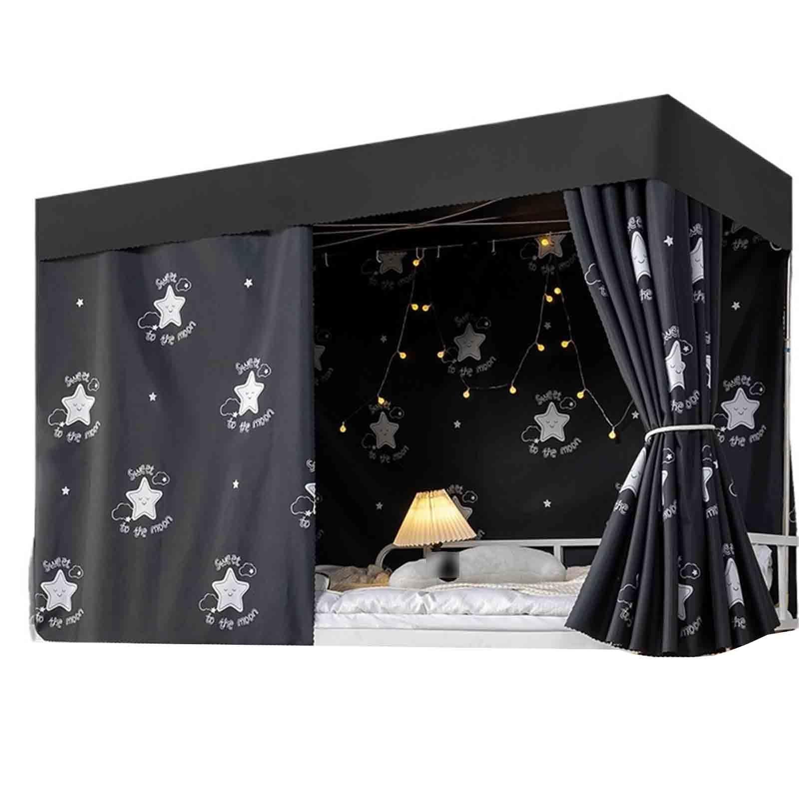 HAJHI Thicken Blackou Bunk Bed Tent Dormitories Bunk Bed Curtains for Bottom Top Polyester 3 Doors Loft Bed Curtains Mosquito-Proof(3*curtains,1.5M,O)