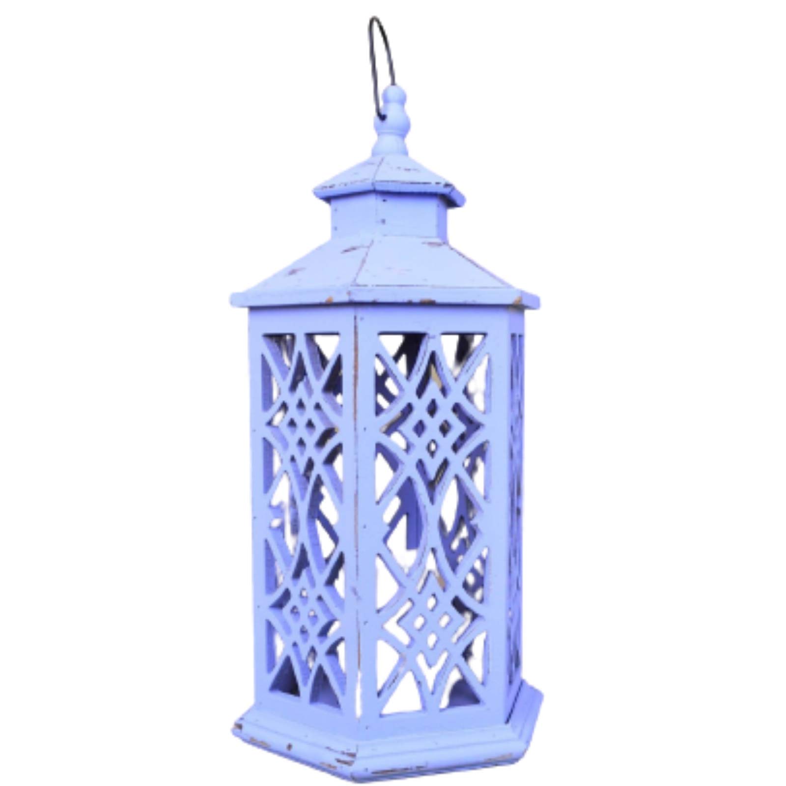 Be-Creative 22.5cm Wooden LED Candle Lantern in Rustic Powder Blue
