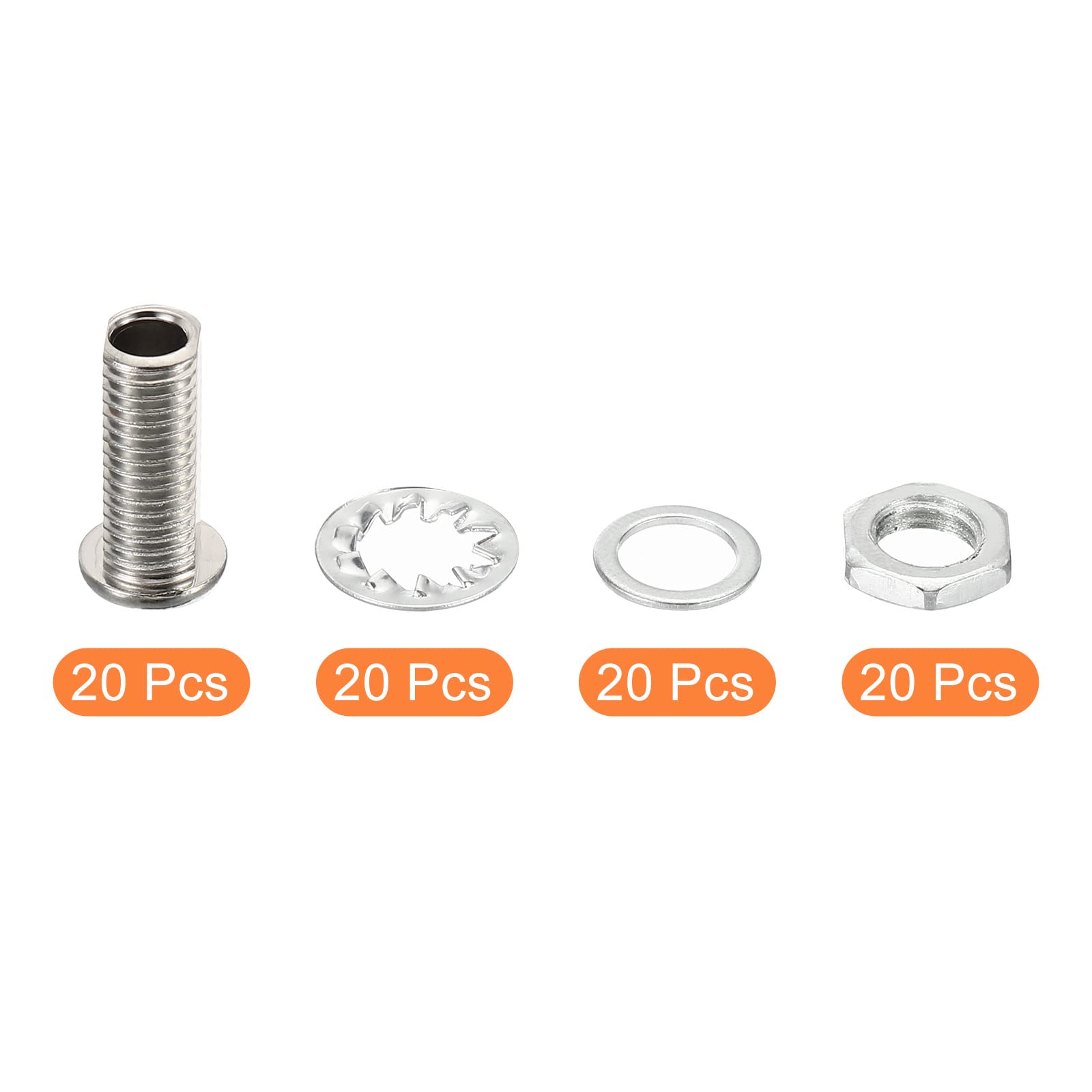 PATIKIL M8x19mm Round Head Hollow Screw Bolts, 4 in 1 / 80Pieces Through Hole Bolt Chandelier Fasteners with Hex Nut and Gasket - Image 3