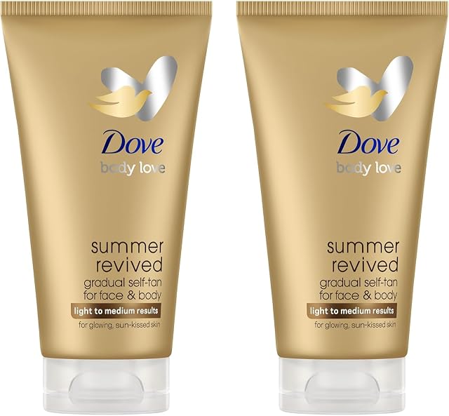 Dove Lozione Viso e Corpo Autoabbronzante Summer Revived, 2x 75ml | Per Pelli Chiare e Medie, Abbronzatura Graduale, Finish Naturale, Pelle Luminosa, 72H Idratazione, Con Aloe Vera