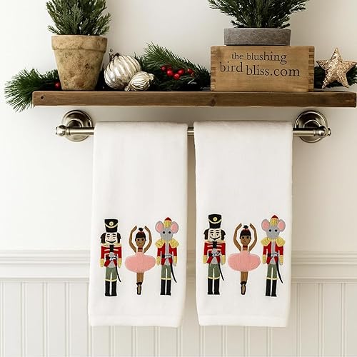 Miniatura 208 de Juego de 2 toallas de mano de baño de Navidad, color gris oscuro, 100% algodón, bordadas, diseño de copos de nieve, 16 x 25 pulgadas, toallas 24 Let