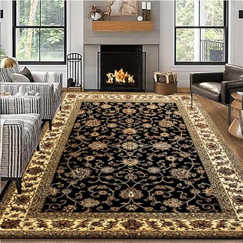 Rugs Inn Marrakesh Area Rugs – Traditional Low Profile Vintage Design Large Rug for Bedroom Dining Room Living Room Kitchen Carpet Mats (Black - 0210, 200 x 290 cm) - Cosy Home Interiors Rugs Inn Marrakesh Area Rugs – Traditional Low Profile Vintage Design Large Rug for Bedroom Dining Room Living Room Kitchen Carpet Mats (Black - 0210, 200 x 290 cm)