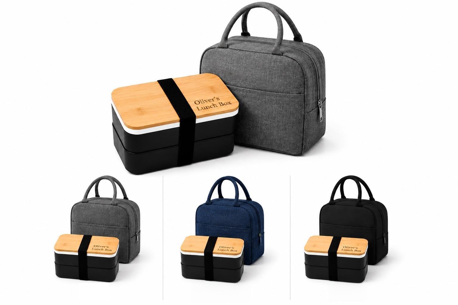 Velmonto Personalised Lunch Box with Name – Bamboo Lid Engraved Bento Box, Kids & Adults Lunch Container with Cutlery & Insulated Bag, BPA Free Meal Prep Box