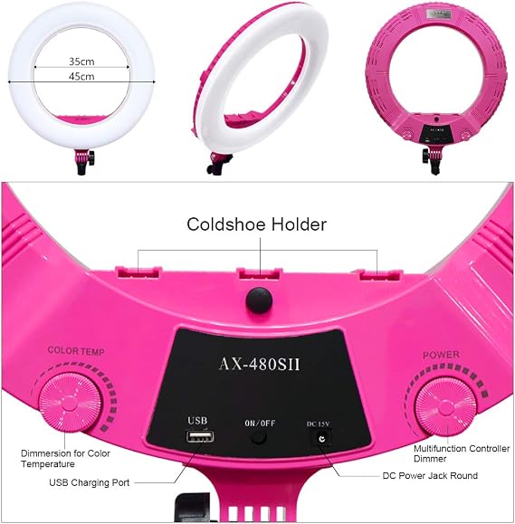 Ring Light Kit [Upgraded Version-1.8cm Ultra Slim]-18 inches,3200-5600K,Dimmable LED Ring Light with Light Stand, Phone Clip,Hot Shoe Adapter for Portrait Makeup Video Shooting (S Black)