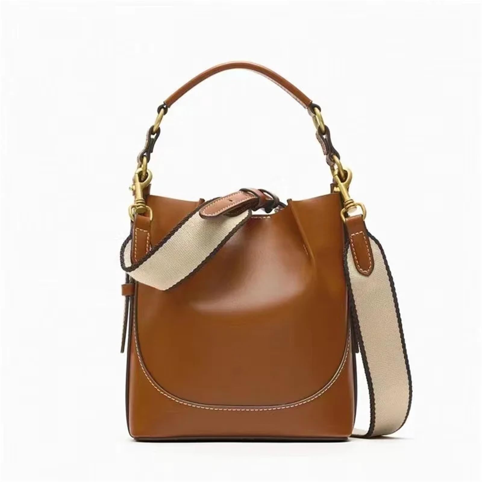 LXLAEOANG Women's Pleated Bucket Bag with Wide Shoulder Strap Crossbody Design Versatile All-Match Style for Shopping Work(Brown)