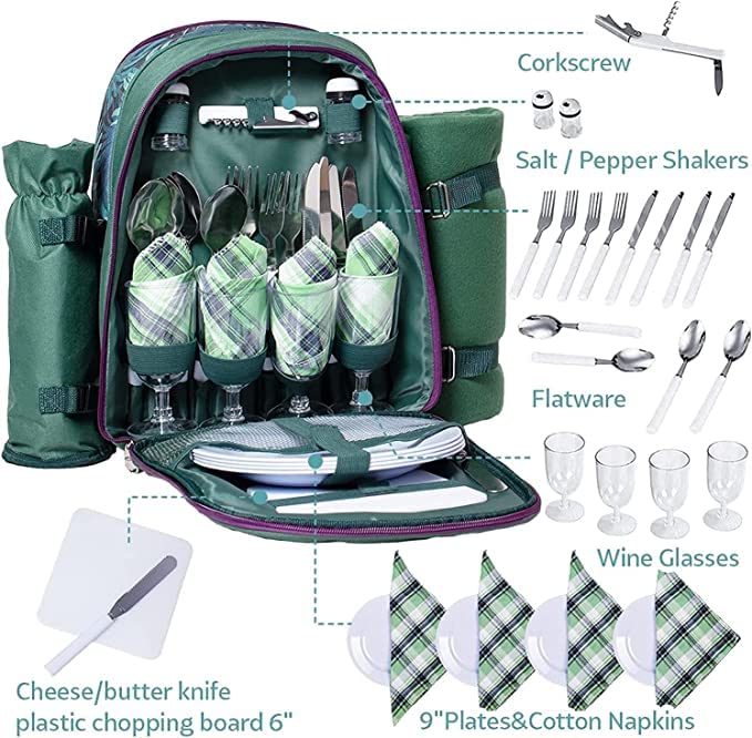 Zaino Picnic Siairo Per 4 Persone - Set Completo Con Borsa Frigo E Coperta - Foto 3