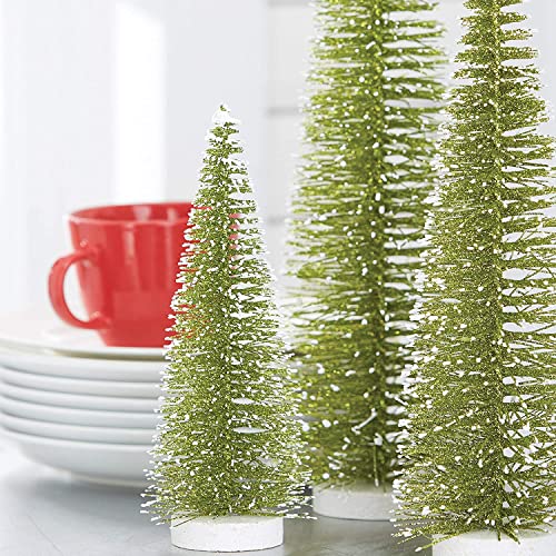 Raz Set of 3 Green Sparkled Bottle Brush Christmas Trees - 9.5, 13.5 and 18 Inches High