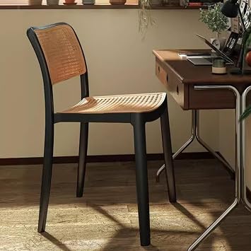 Living Room Accent Chair Plastic Guest Reception Chairs Leisure Patio Chair Dining Chair for Kitchen Dining Room Restaurant, Hollow Backrest & Seat (Color : Black)