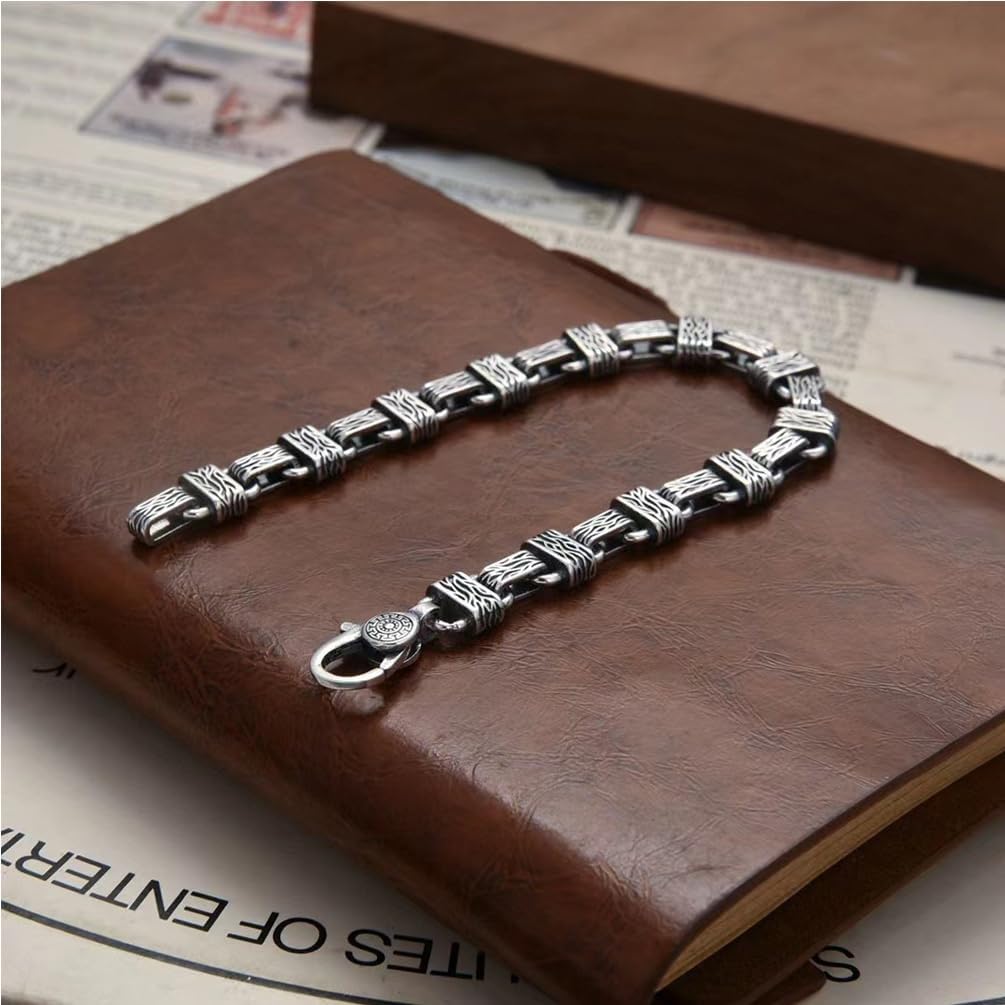 Retro Men’s Link Bracelet Handmade Titanium Stainless Steel Masculine Bracelet Chain for Males, 22cm (8.66 inch)
