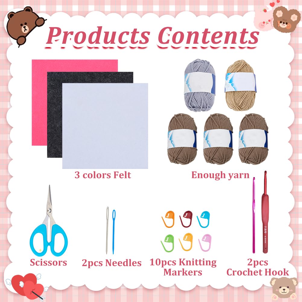 ORIGACH Set di 2 supporti per occhiali da vista all'uncinetto per principianti, facile da lavorare all'uncinetto, con filo, uncinetto, video tutorial per principianti, fai da te