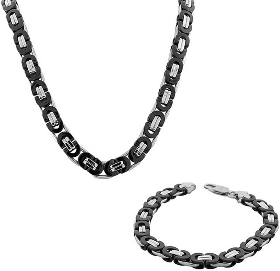 My Daily Styles Stainless Steel Mens Link Chain Necklace and Bracelet Set