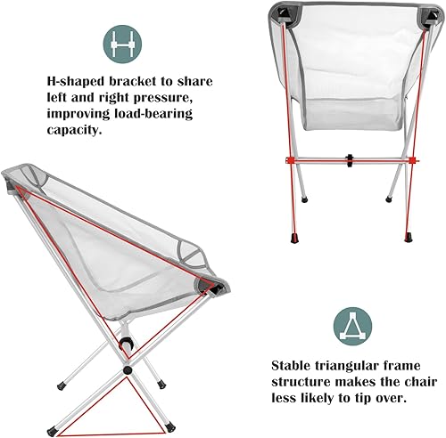 Miniatura 6 de Silla de camping plegable ultraligera, marco de aluminio, tela transpirable Surper, fácil de transportar, tamaño de almacenamiento compacto (1, gris)