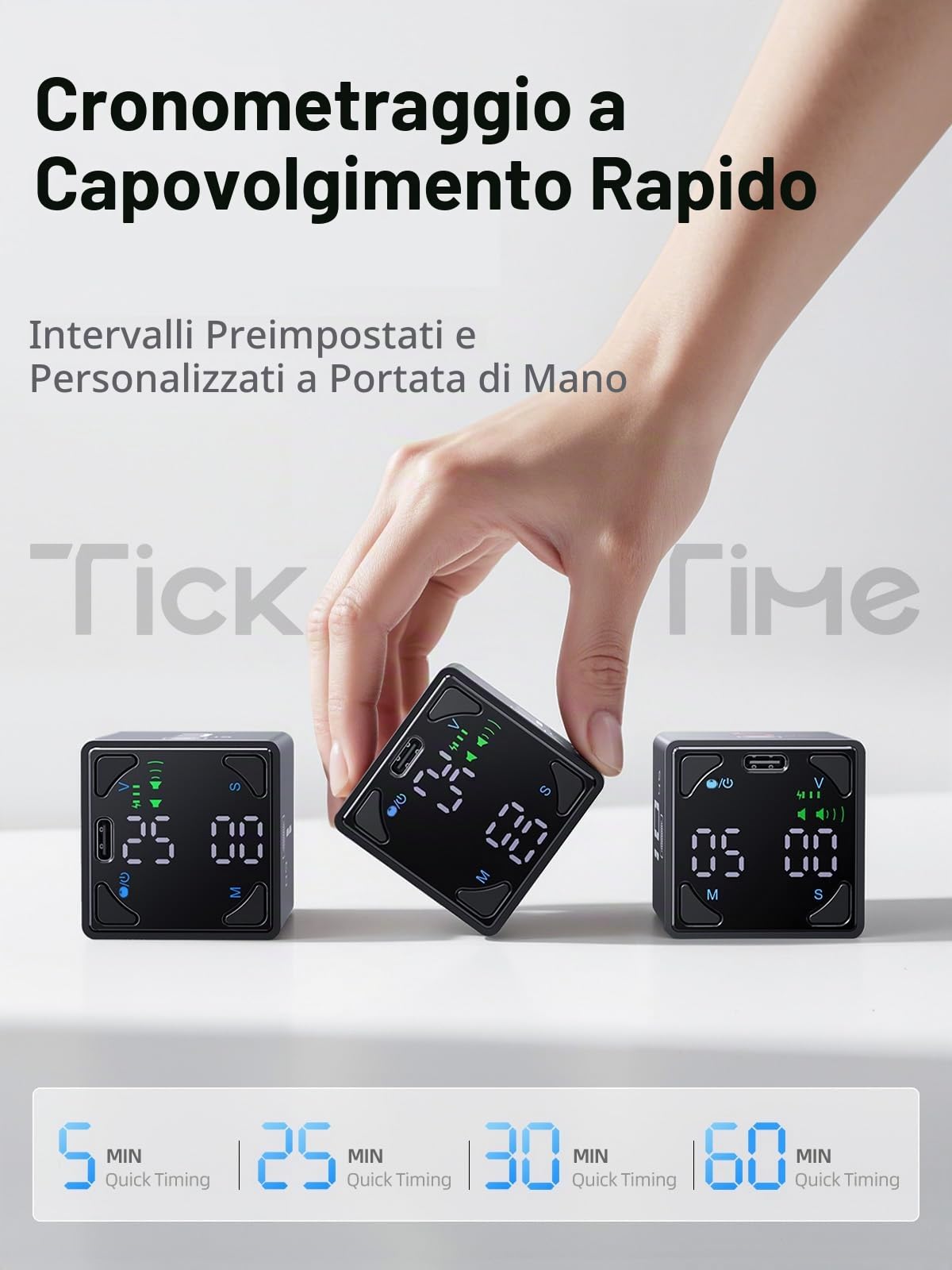 Ticktime T4 Pomodoro Timer Per Studio, Lavoro, Attività, ADHD, Cucina | Timer Pomodoro, Flip 5/25/30/60 min Countdown, Timer e Cronometro, 3 Opzioni Avviso, Display Chiaro, Flip Pausa & Riprendi