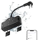 15A Outdoor Smart Plug, Heavy Duty Smart Home Wi-Fi Outlet Timer, Outlet with 2 Sockets, Wireless Remote Control, Compatible with Alexa & Google for String Light and Motors, 2.4 GHZ, Black