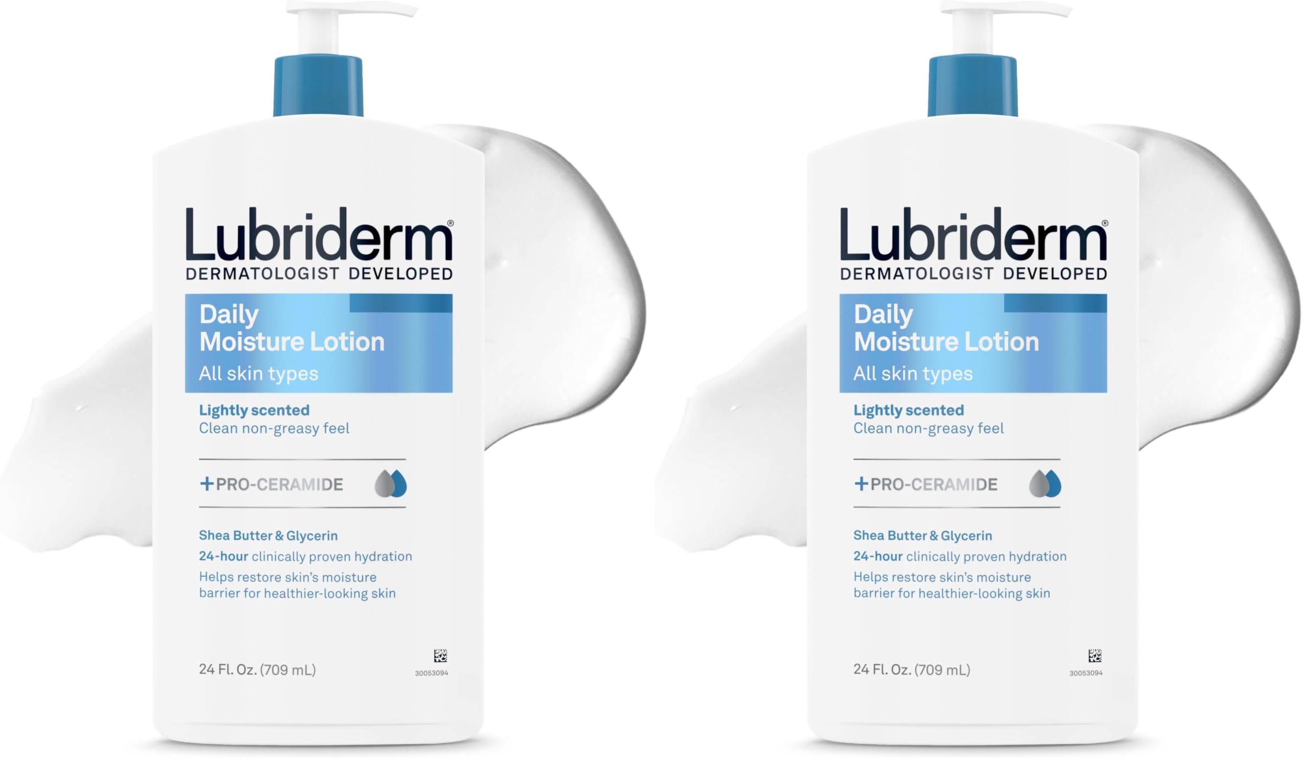 Lubriderm Daily Moisture Lotion+Pro-Ceramide, Shea Butter & Glycerin,Hydrating Face, Hand & Body Lotion, 24hour Moisturizer for Dry Skin, Paraben & Dye Free, Scented, Non-Greasy, 24 FL OZ (Pack of 2)