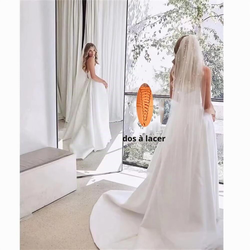 YIANN Élégante robe de mariée en satin pour mariée sans bretelles longue robe de fête de fiançailles avec fente