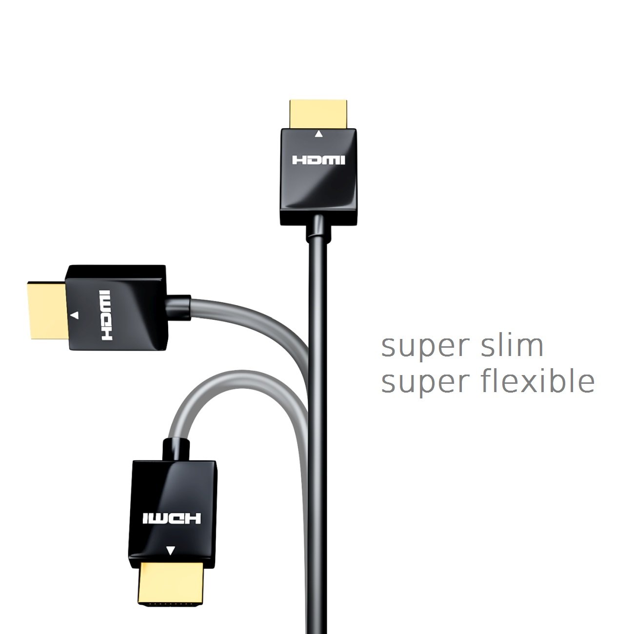 deleyCON 2m Cavo HDMI Sottile ad Alta Velocità con Ethernet 3D 4K Ultra HD UHD Super Flessibile LED CURVED LCD TFT TV - Nero
