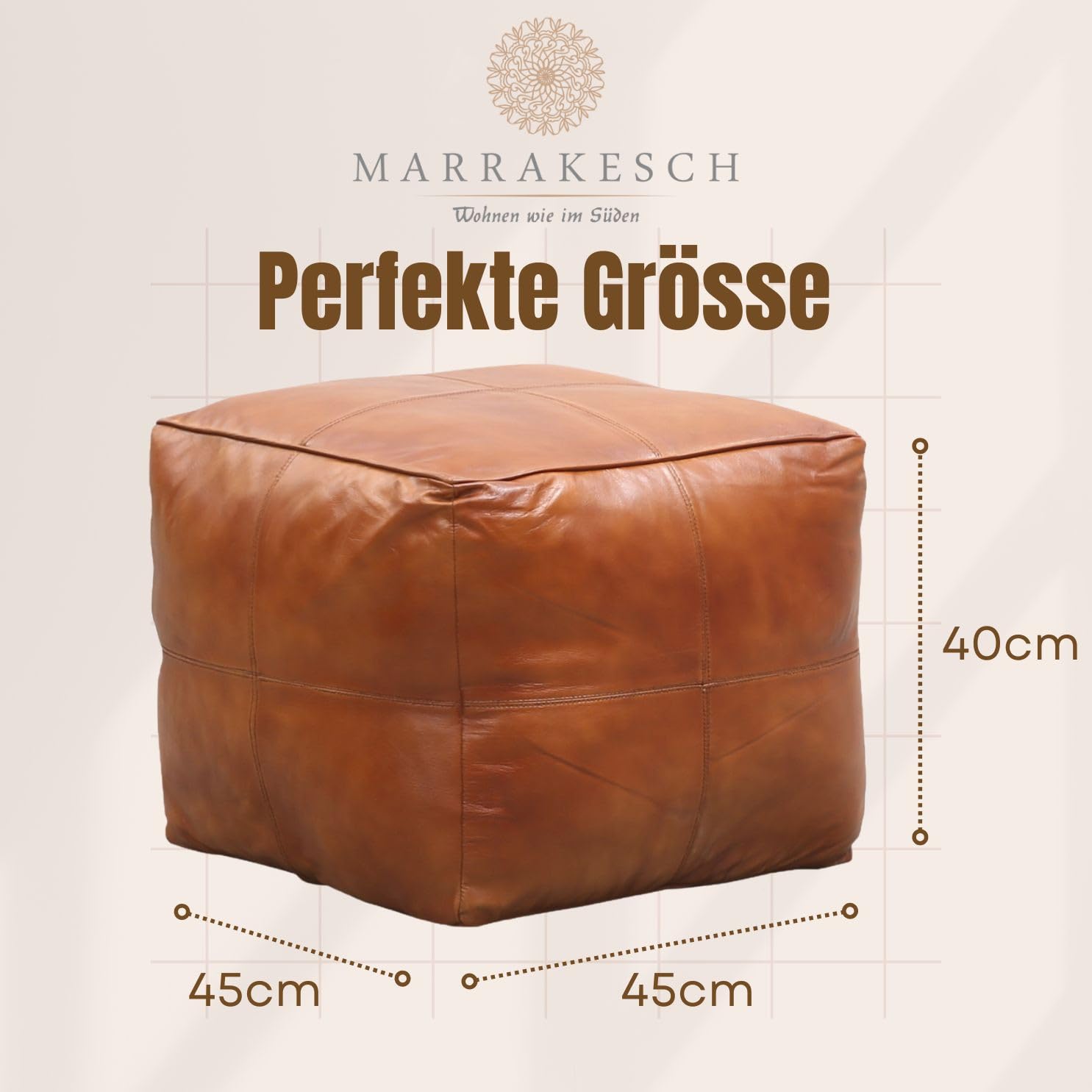 Vintage Sitzpouf Fjord modern Sitzkissen aus Leder in Braun 45 cm | Echtes Leder, Inklusive Füllung, Pouf Sitzhocker, Fußhocker Sitzsack, Skandinavische Deko