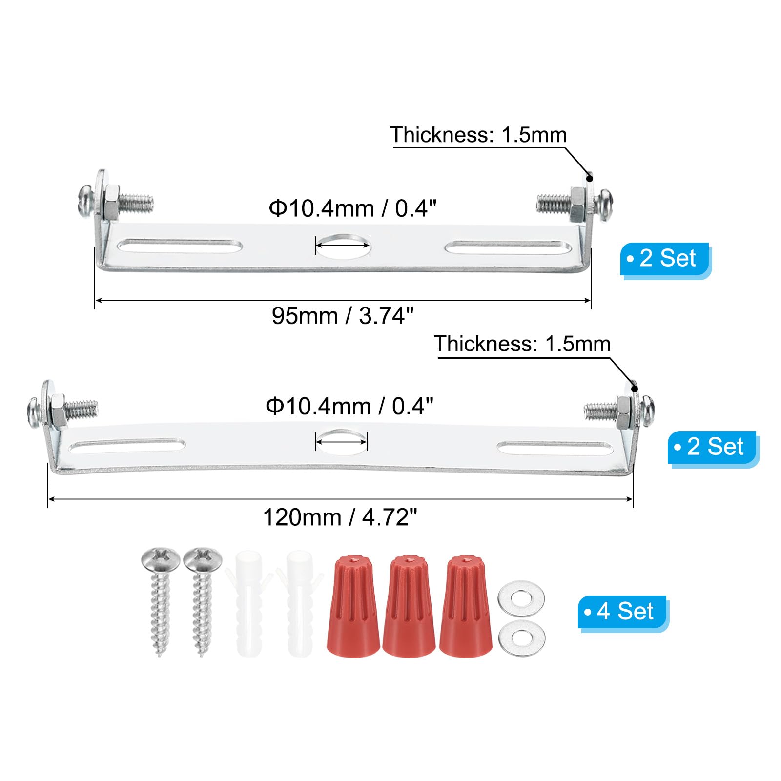 PATIKIL 95mm(3.74"), 120mm(4.72") Universal Light Fixture Mounting Bracket Kit - Image 2