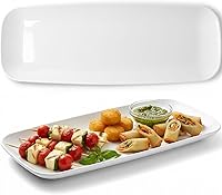 BlueSky Rectangle White Serving Trays (2-Pack) - 17.5" Disposable Plastic Platters for Parties, Appetizers, Fruits & Events