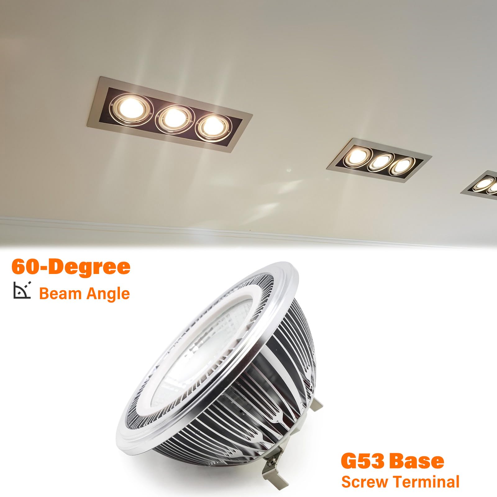 AR111 G53 Bombilla reflectora LED 15 vatios COB 1500 lúmenes (equivalente a 120 W ES111) Foco de ángulo de haz de 60° CA 85 V -265 V no regulable (paquete de 6)