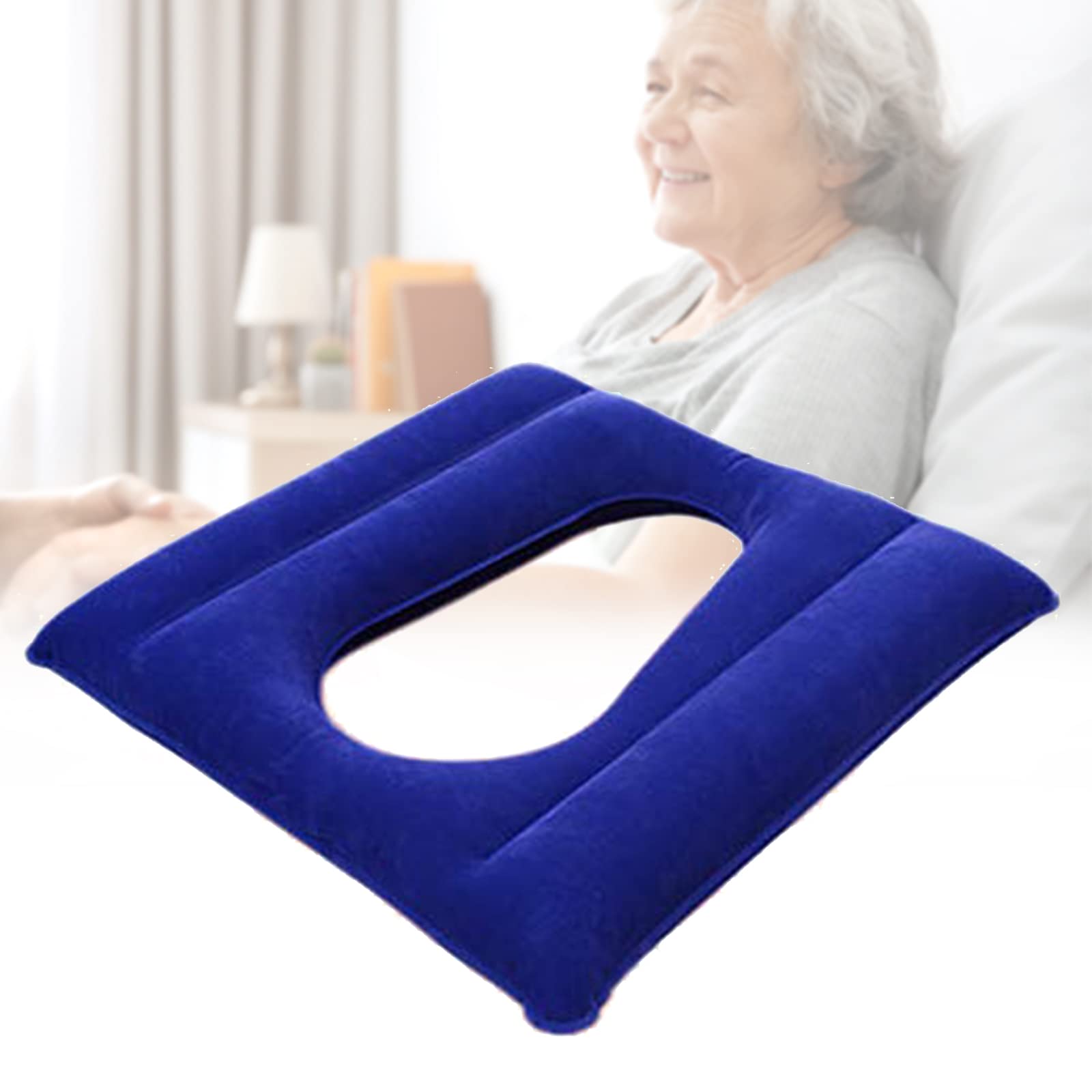NEFSO Cojín de Aire antiescaras para Pacientes con Orificio: Almohada de Aire Inflable para Silla de Ruedas, hemorroides, Embarazo, Alivio del Dolor de coxis y enfermería en la Cama, Azul (Azul)