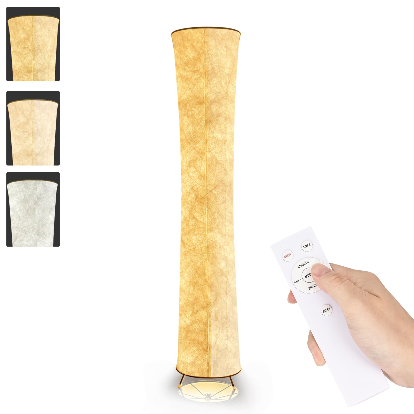 Lámpara de pie moderna para salón, LED, papel, regulable, 3 colores | Lámpara de pie para dormitorio, 130 cm, color blanco