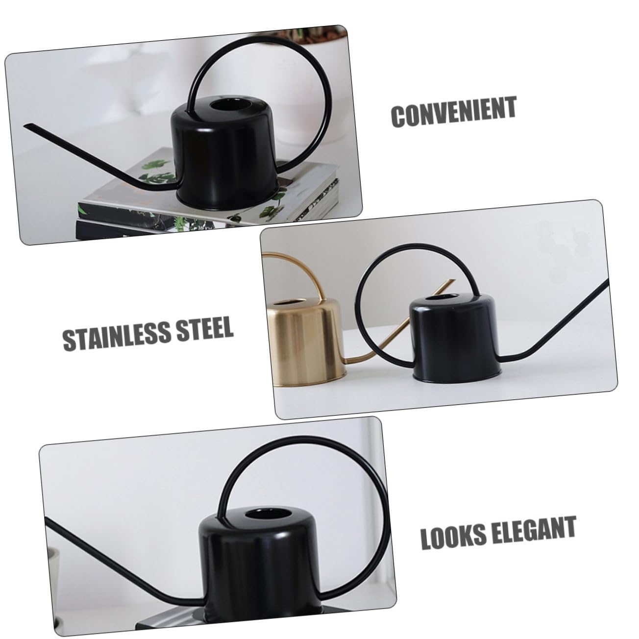TOYANDONA Regadera de Acero Inoxidable Mango Ergonómico de 1,3l y Superficie Lisa para Riego Interior y Exterior de Plantas