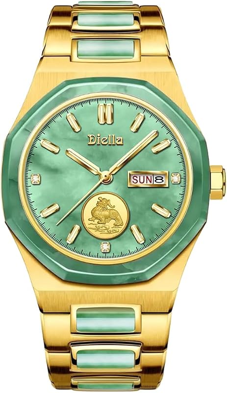 Relojes para hombre Relojes automáticos para regalo de lujo | Relojes para hombre Fecha impermeable Luminosa, esfera con incrustaciones de jade esmeralda, corona con zafiro (AD6076-G)